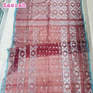 Rust silver halfsilk jamdani
